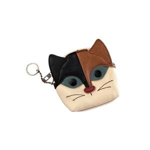 Relic by Fossil Calico Cat Coin Purse Keychain Faux Leather Cream Brown Black